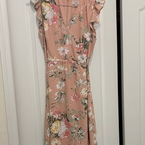 LOFT Blush Floral Midi Dress